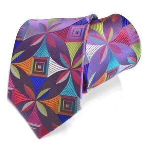 New Purple Geometric 100% Silk Tie Lawrence Ivey